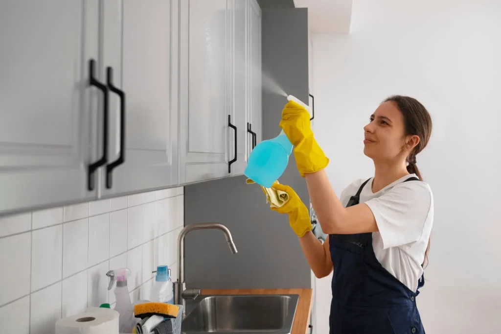 Die Putzfrau reinigt die Küche